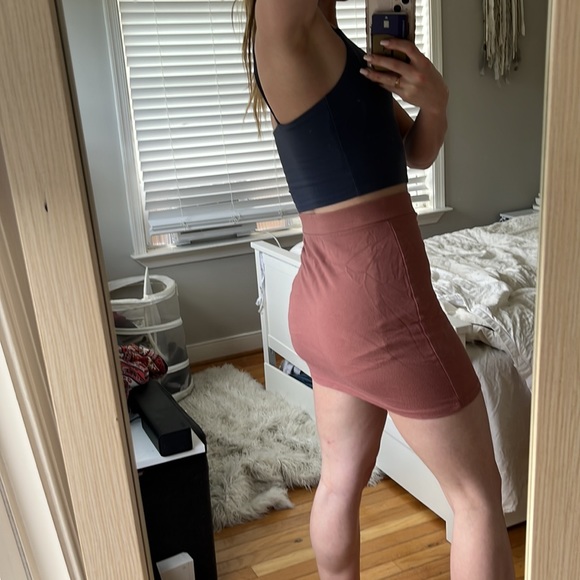 Dusty rosy, mauve soft mini skirt with cross laces - Picture 3 of 6